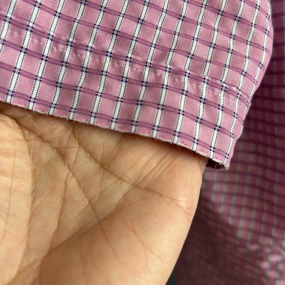 Men's M&S Medium Regular fit Pink Checkered Short Sleeve Shirt - Picture 4 of 10